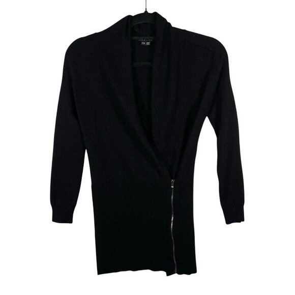 Theory V Neck Knit Sweater Merino Wool Long Sleeve Wool Fitted Petite Black Zip - Picture 1 of 10